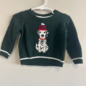 Janie and Jack Baby Pine Grove Sweater 6-12 Months Green Dalmatian Puppy Holiday